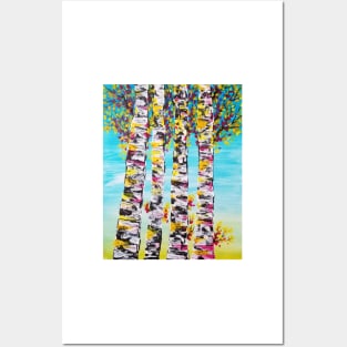 Four Sisters Abstract Trees, Acrylic Painting, Wall Decor, Colorful Trees, Colorful Aspens, Birch Trees Posters and Art